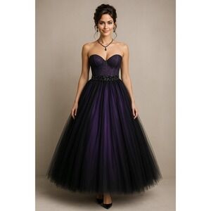 Flirt Maggie Sottero Ball Gown Womens‎ 0 Purple Black Strapless Tulle Whimsigoth